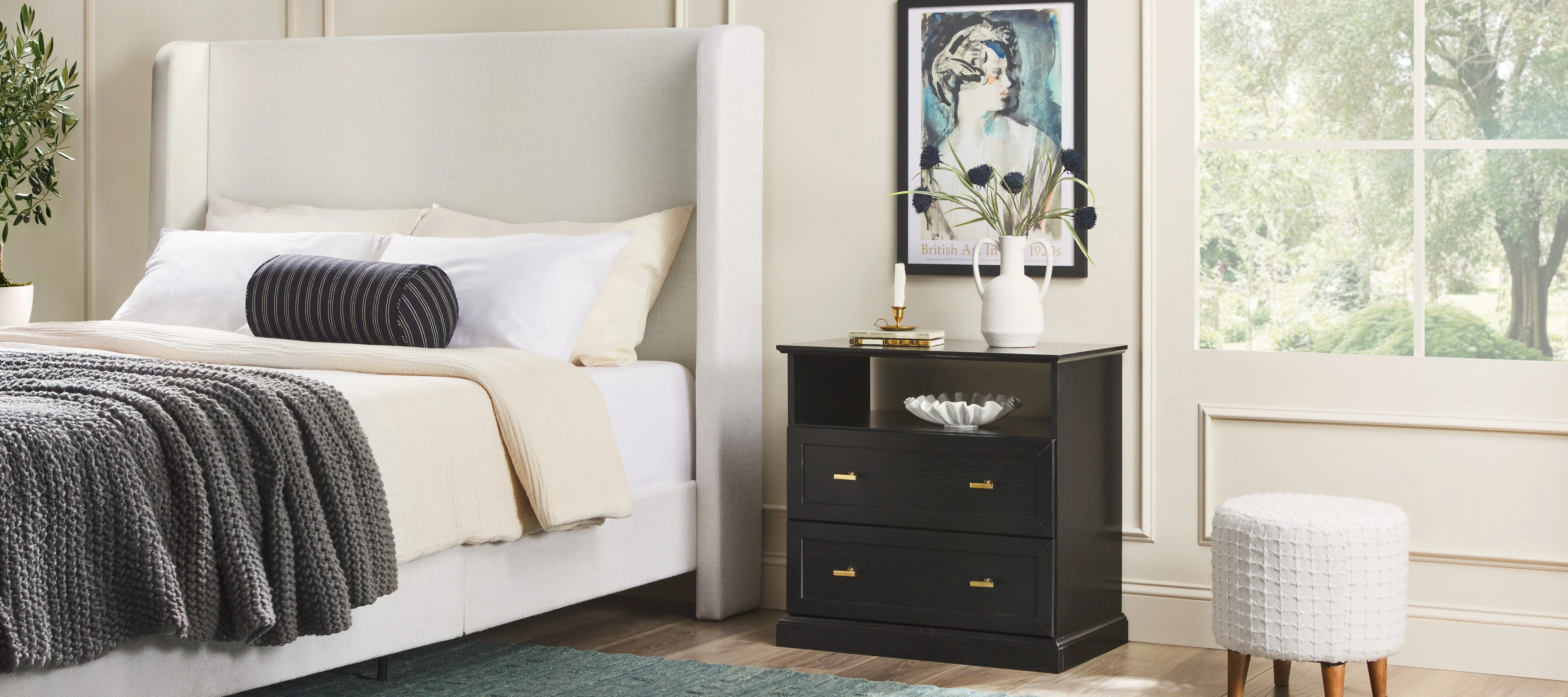 Walker Edison | Harper Tall 54 Headboard Upholstered Queen Bed