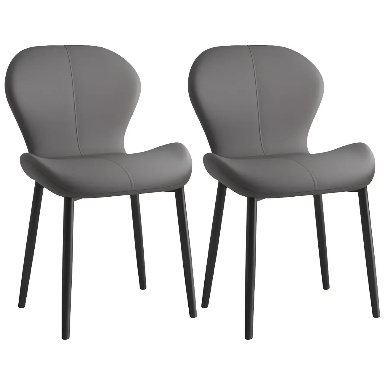 Art Deco Curved Back Leather Dining Chair Solid Back