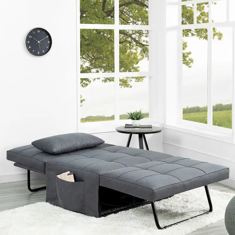 Sleeper Chair Bed, 4 In 1 Multi-Function Convertible Ottoman Bed, Breathable Linen Bed Chair, Convertible Sofa Bed