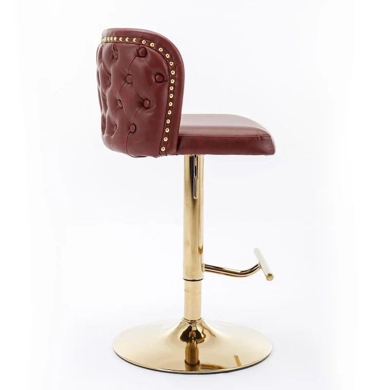 Set of 2 Swivel Adjustable Bar Stools with Tufted Back
