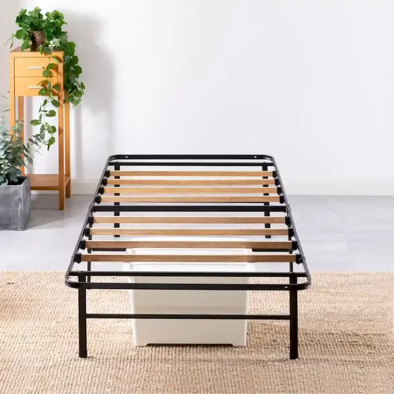 Priage by ZINUS Black Metal SmartBase 14 Inch Essential Mattress Foundation with Bamboo Slats