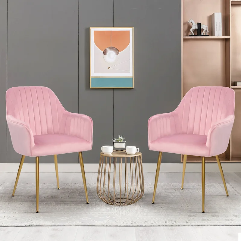 Velvet Accent Dining Chairs with Gold Metal Legs Set of 2