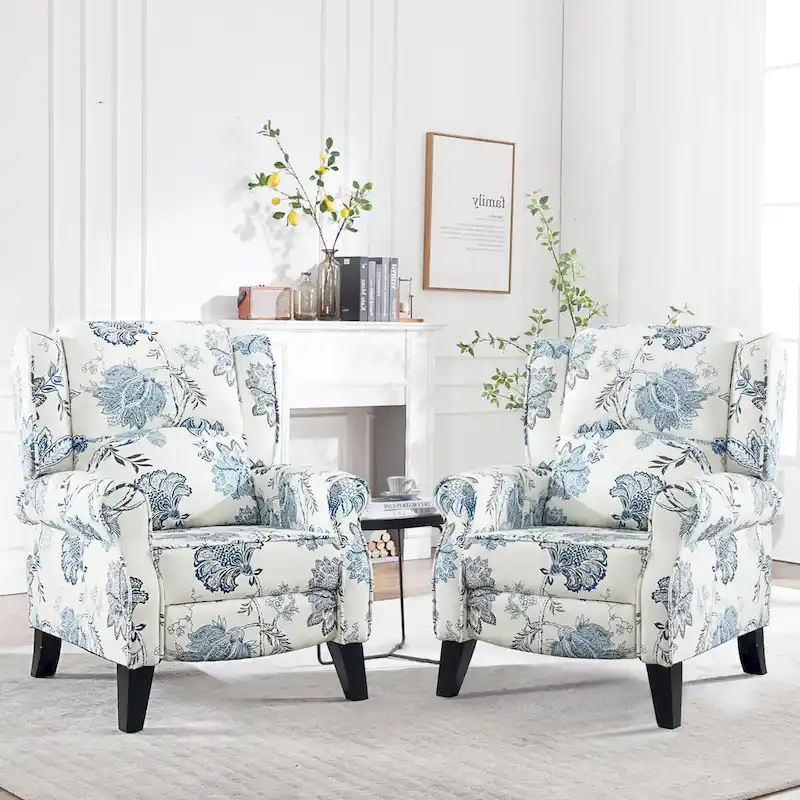 HOMYKA Manual Pushback Recliner Adjustable Accent Chair Wingback Armchair Set of 2