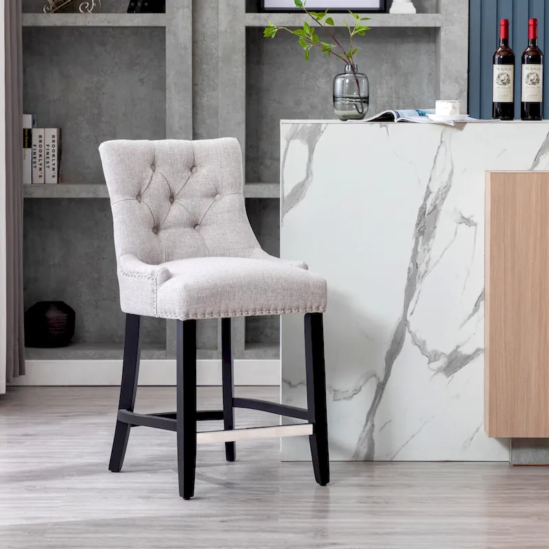 Carter 24  Upholstered Button Tufted Counter Stool, Black Legs