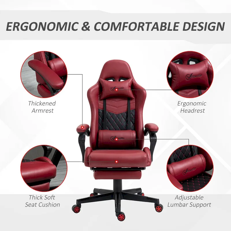 Vinsetto Gaming Chair Racing Style Office Ergonomic Chair Adjustable Height Swivel Recliner High Back PC Computer Desk Chair