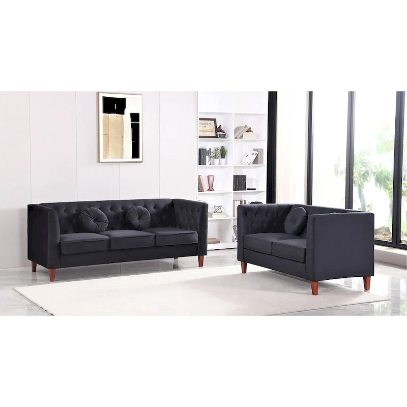 US PRIDE FURNITURE Velvet Classic Chesterfield 2 pieces Living Room Sets, Sofa and Lovesat