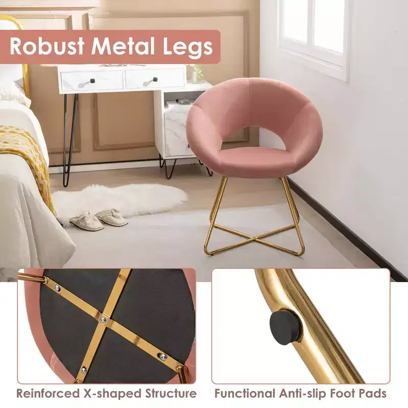 Costway Modern Velvet Accent Chair Upholstered Vanity Leisure Chair with Metal Legs