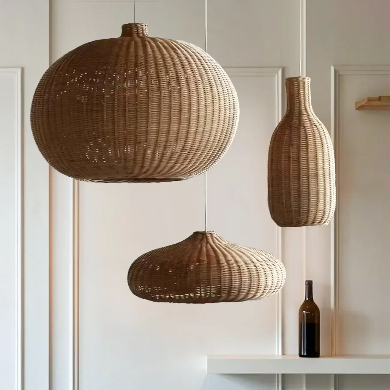 Wabi-Sabi Style Rattan Round Lantern Pendant Lamp for Living room
