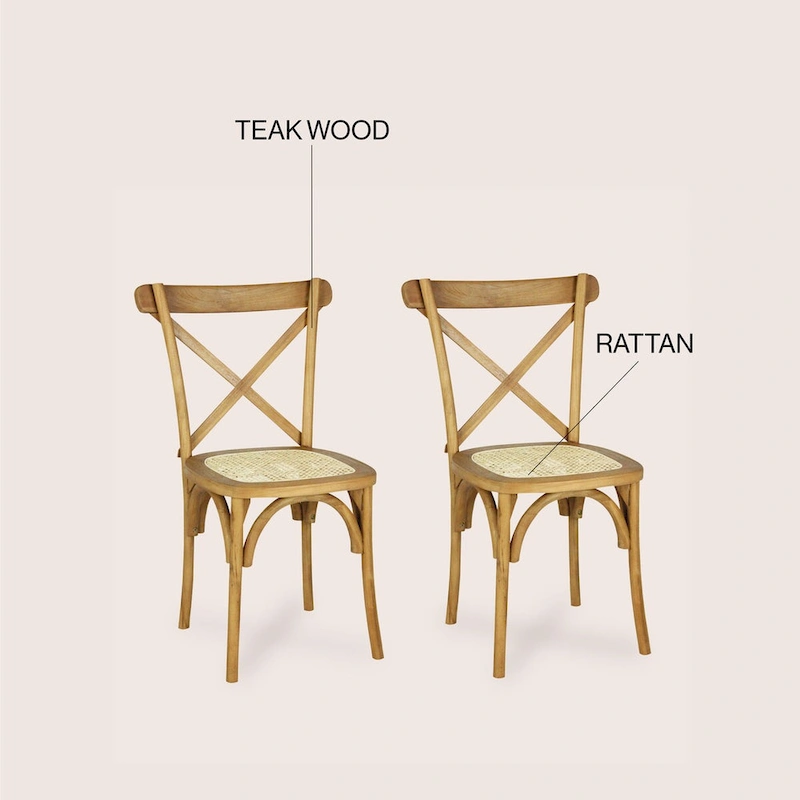 Colmar Classic Traditional X-Back Wood Rattan Dining Chair, Natural (Set of 2) by JONATHAN Y