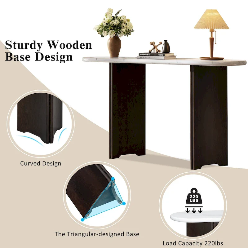 53.9 Console Table with Faux Marble Top & Wood Base