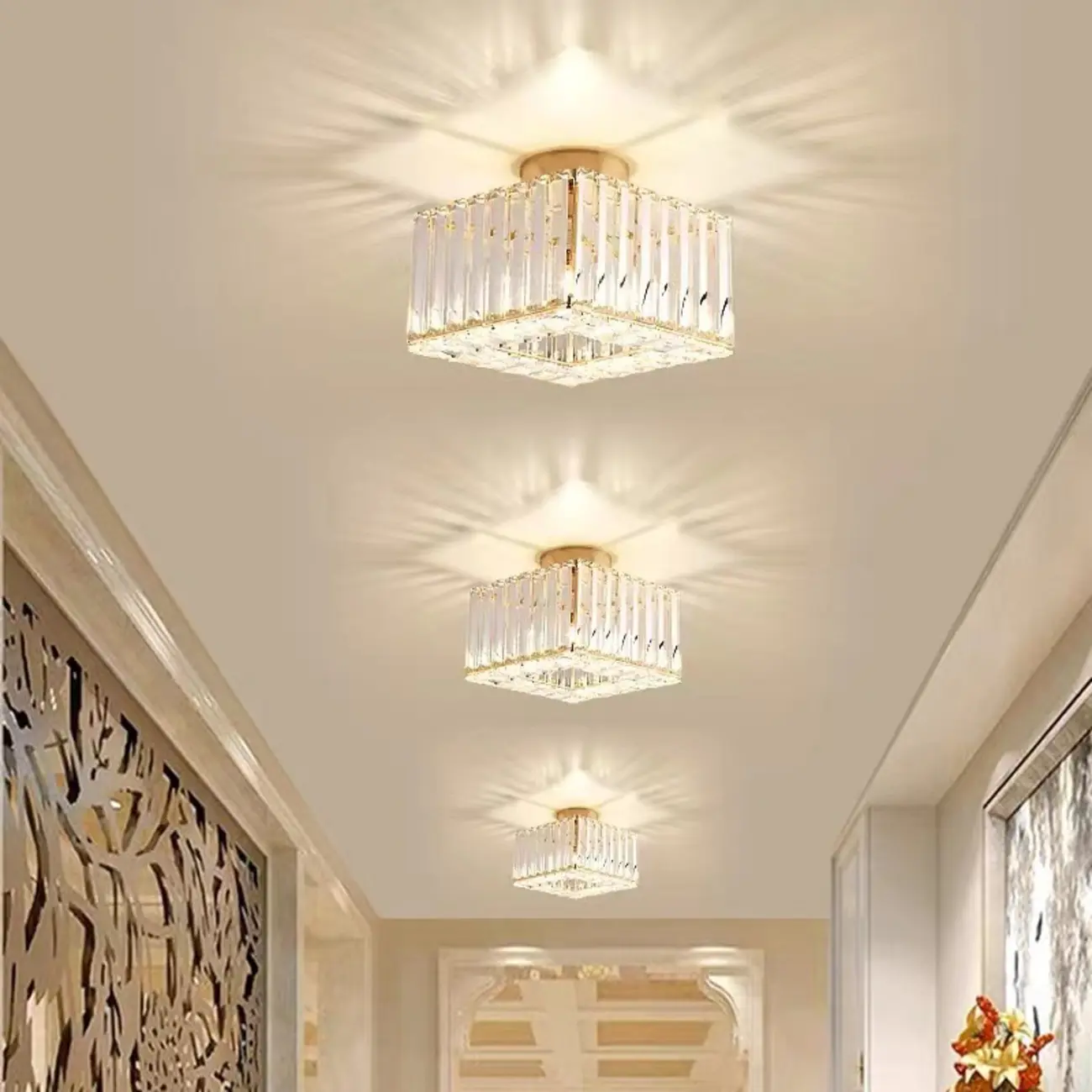 Stylish Square Crystal Semi-Flush LED Ceiling Light