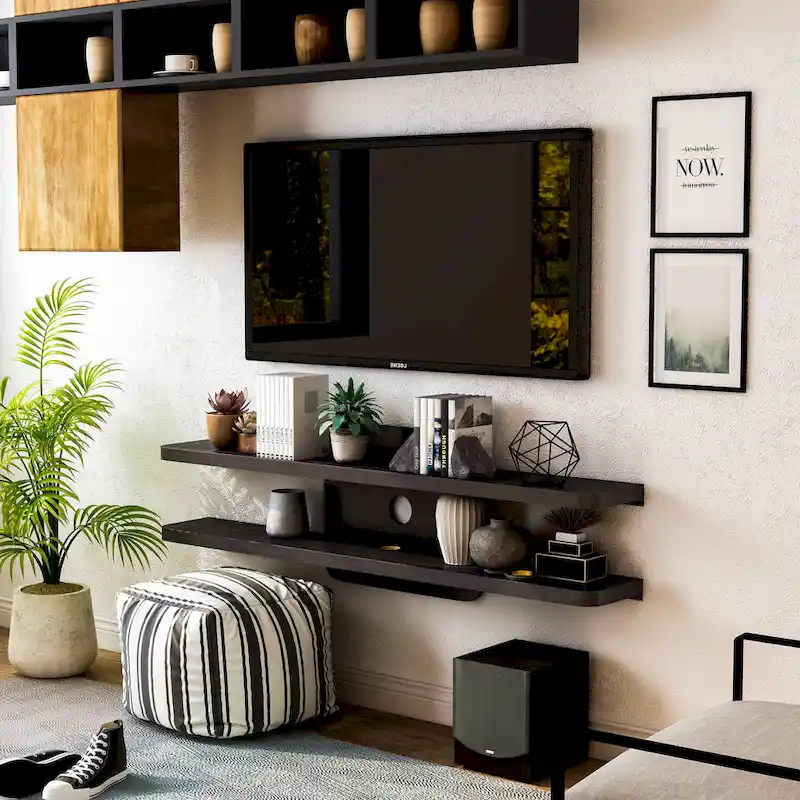 Rydstorp Modern 60-inch Metal 2-Shelf Wall-mounted TV Console Shelves by Carson Carrington