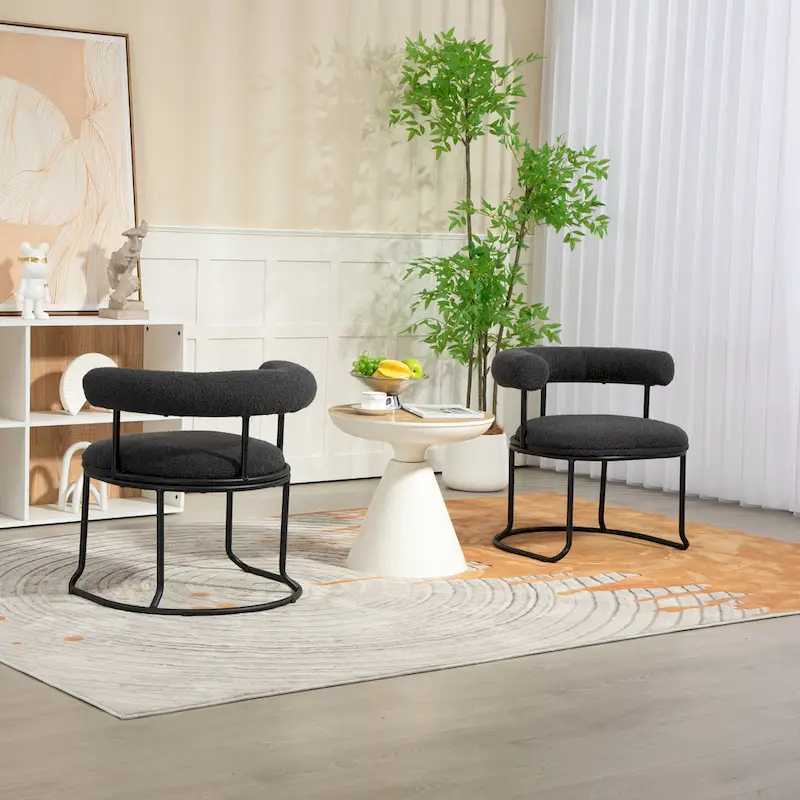 Mid-Century Modern Boucle Dining Chairs Set of 2