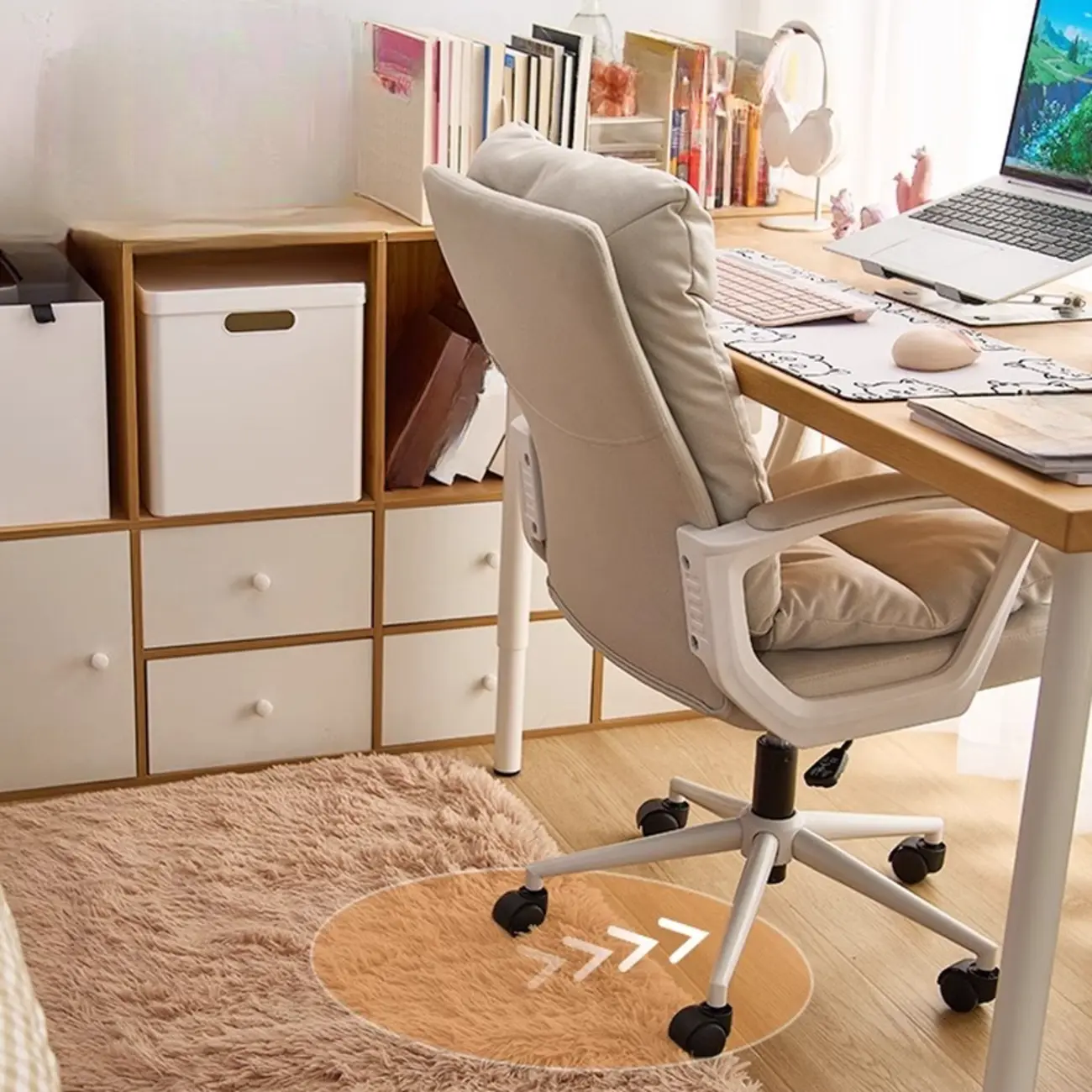 Trendy Cream Leather Padded Swivel Office Chair