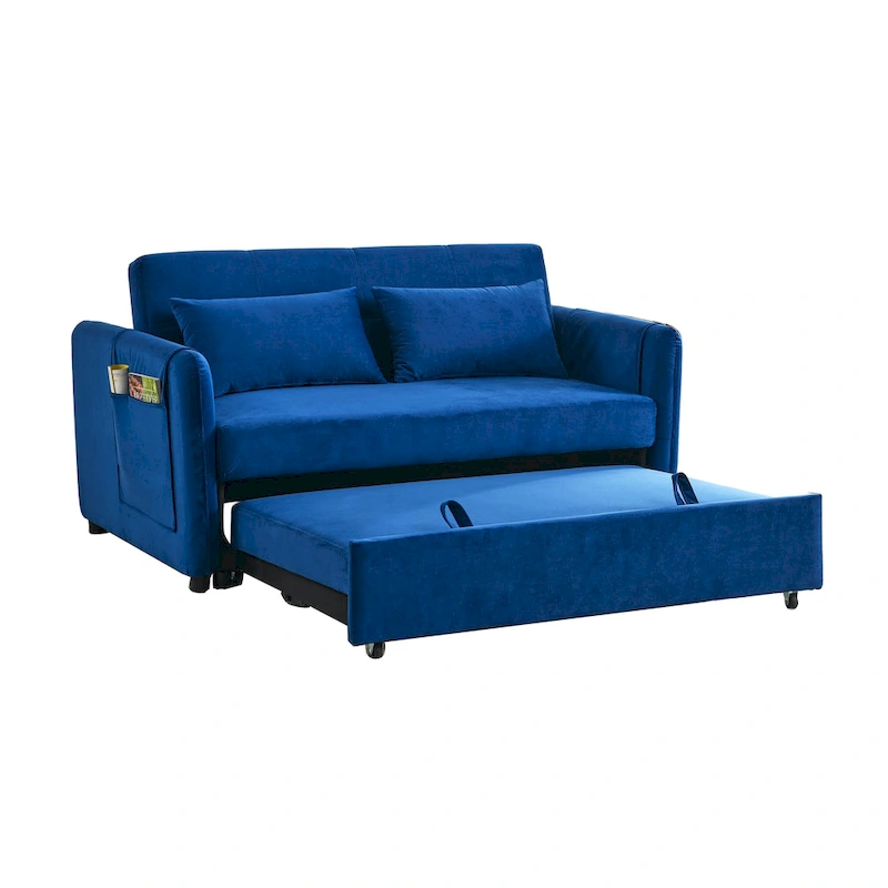 Convertible Sofa Bed, 3-In-1 Versatile Velvet Double Sofa With Pullout Bed