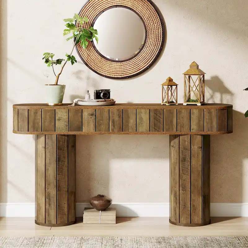 63-Inch Farmhouse Console Table for Entryway, Hallway, Rustic Brown
