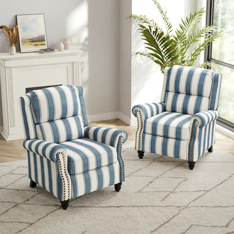 2 Set Nail-head Padded Seat Pushback Recliner Chair