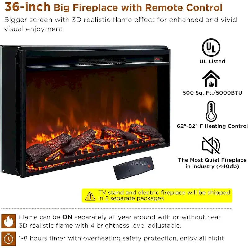 Black/Brown/White Farmhouse Electric Fireplace TV Stand, Fits 80