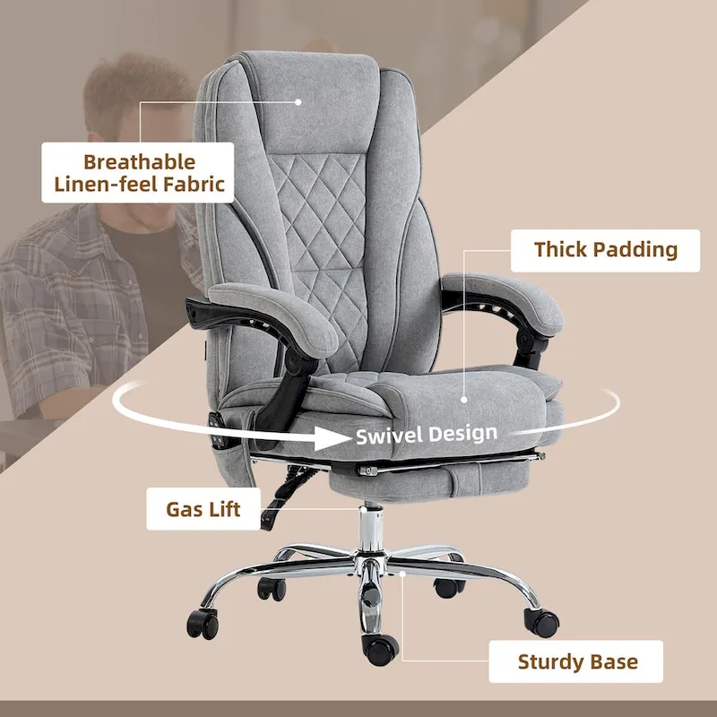 Massage Office Chair with 6 Vibration Points, Heated Reclining Computer Chair,Swivel Chair with Adjustable Height and Footrest