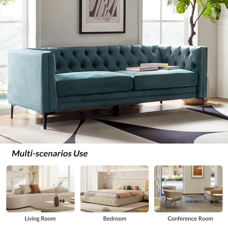 Calymne 84 Classic Square Arms Sofa with Button-Tufted Back by HULALA HOME