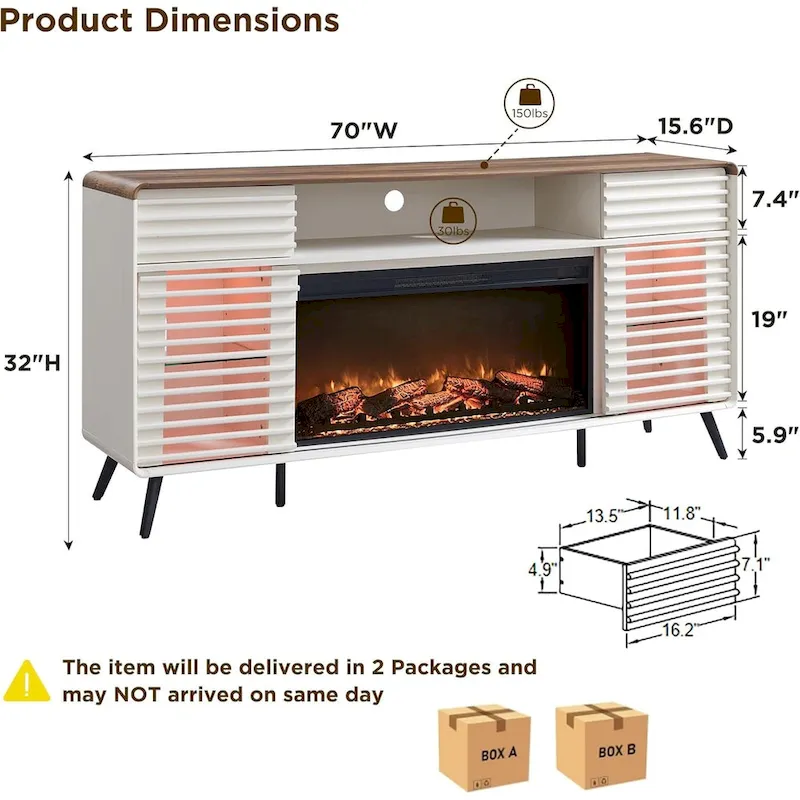 Mid Century Modern Fireplace TV Stand, Entertainment Center