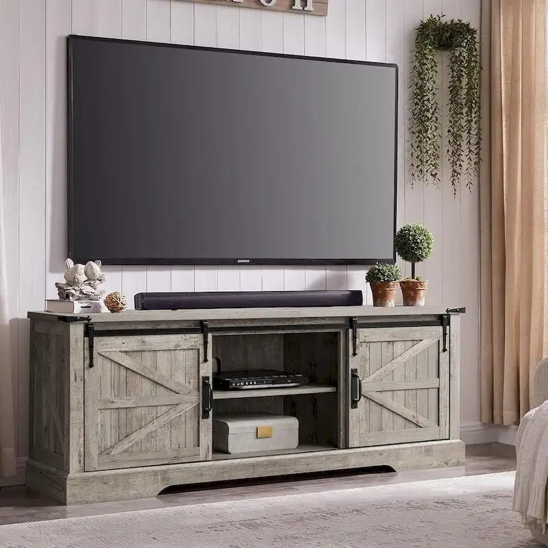 Farmhouse Wood TV Stand, Rustic Entertainment Center, Console Cabinet - n/a