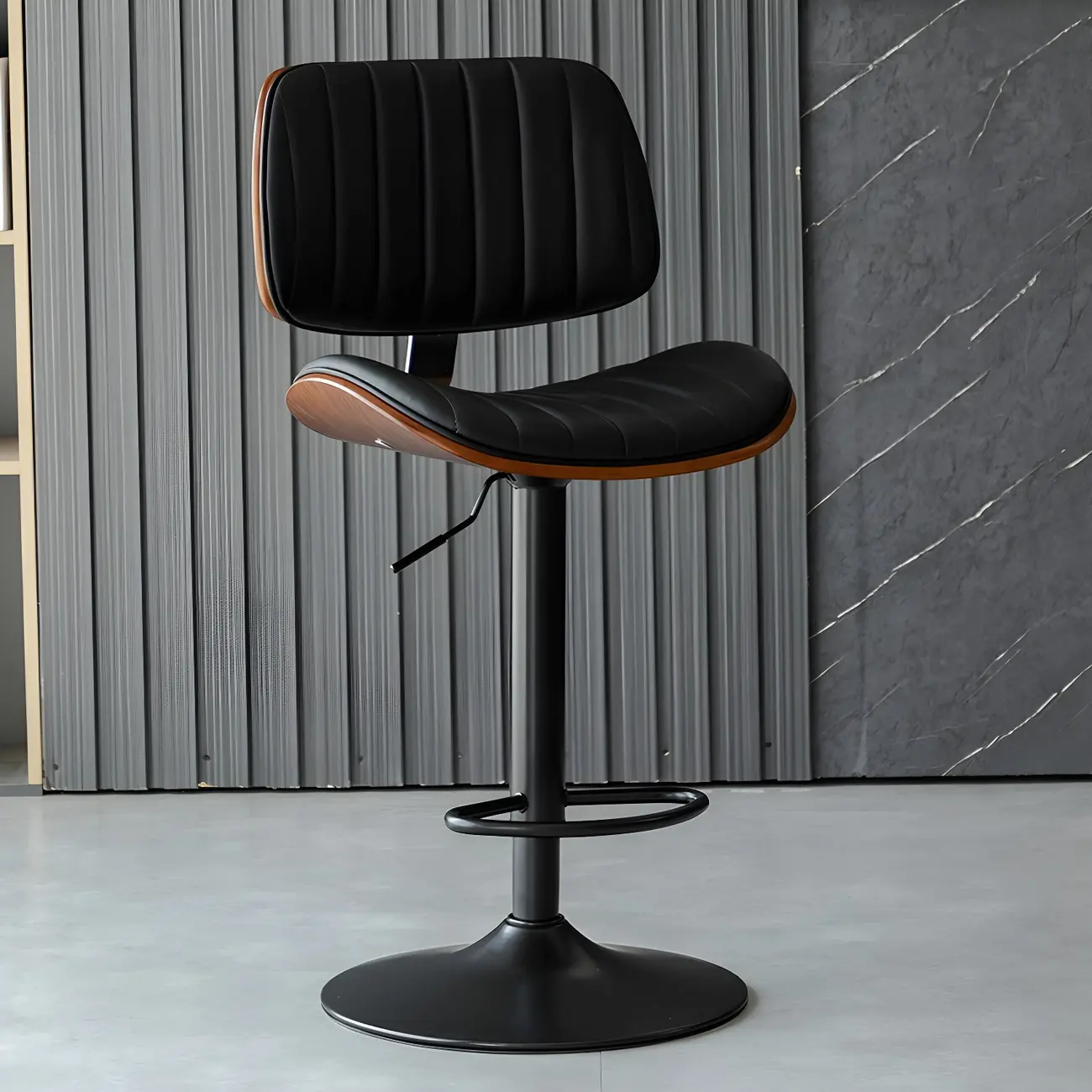 Adjustable Height Bucket Swivel Leather Bar Stool with Back