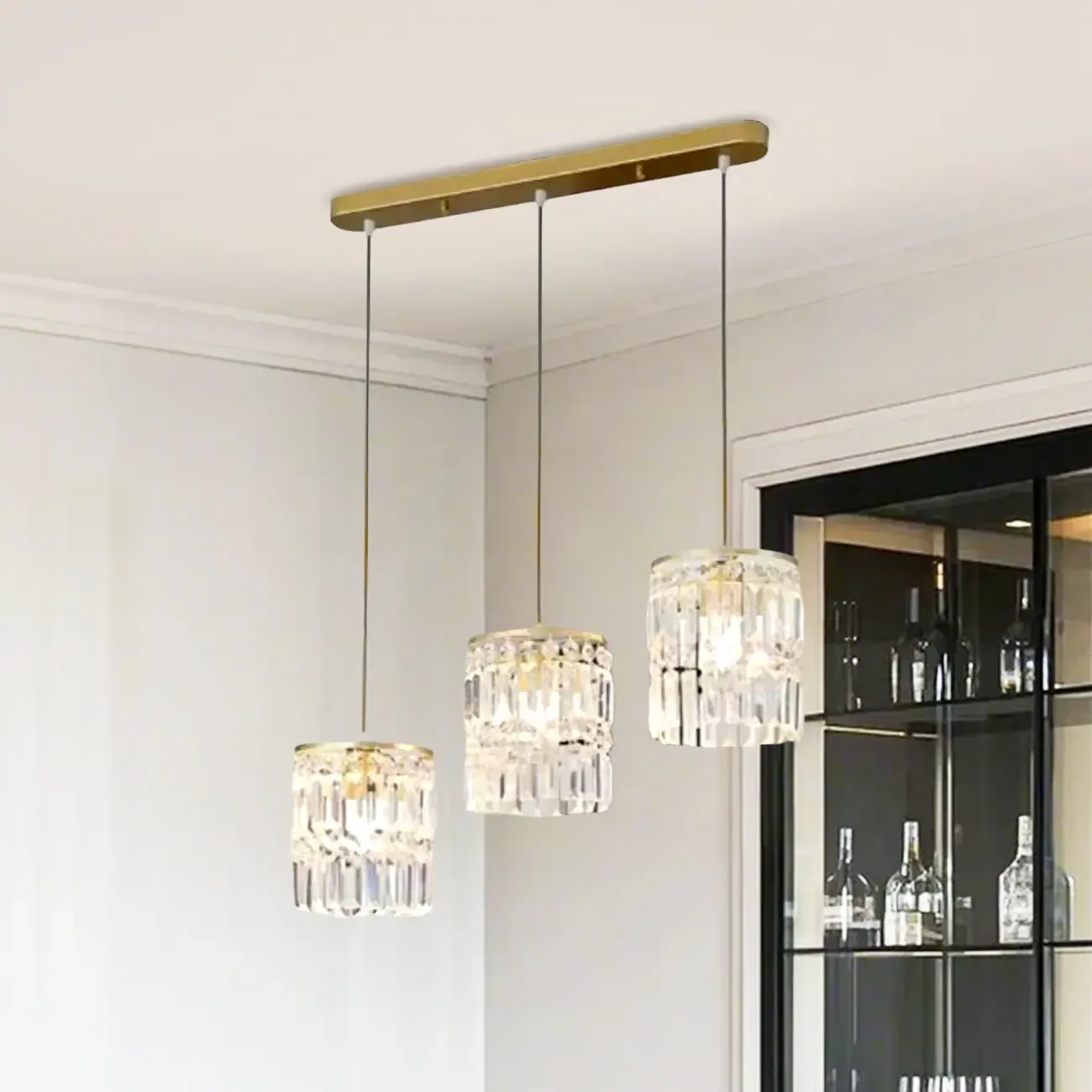 Kitchen Island Modern Crystal Cylinder Pendant Light