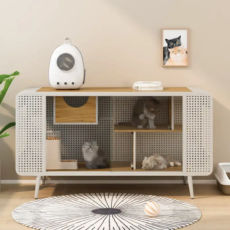 55.12 Spacious Cat House with Tempered Glass for Living Room