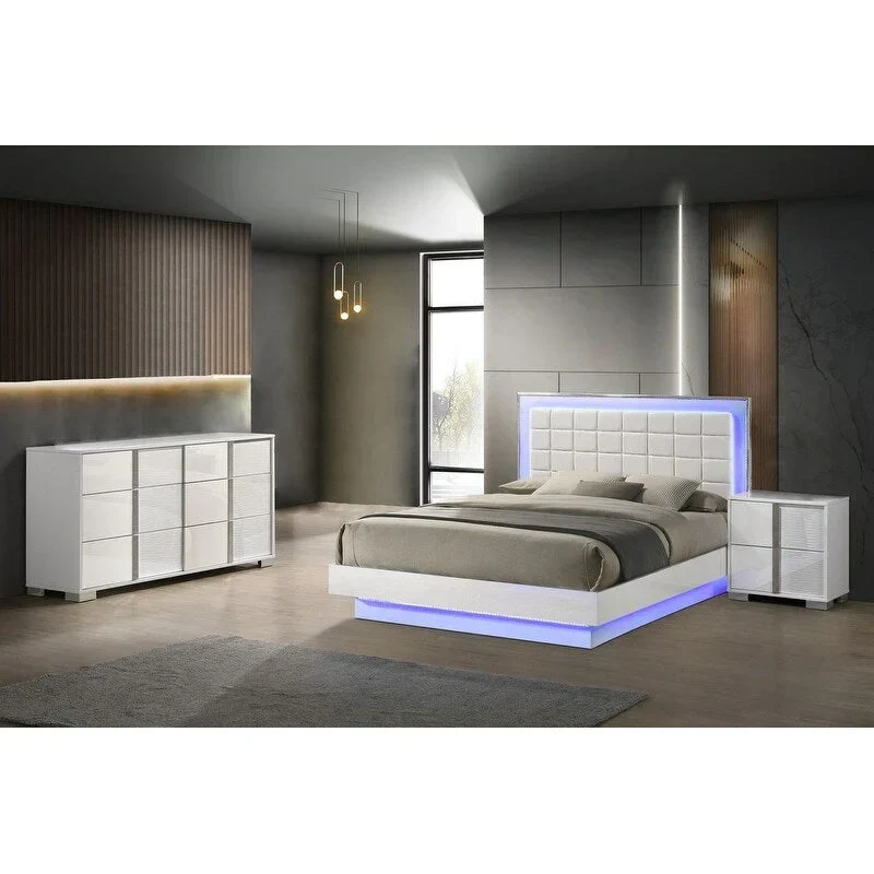Best Quality Furniture B750 White Lacquer with LED Bedroom Set