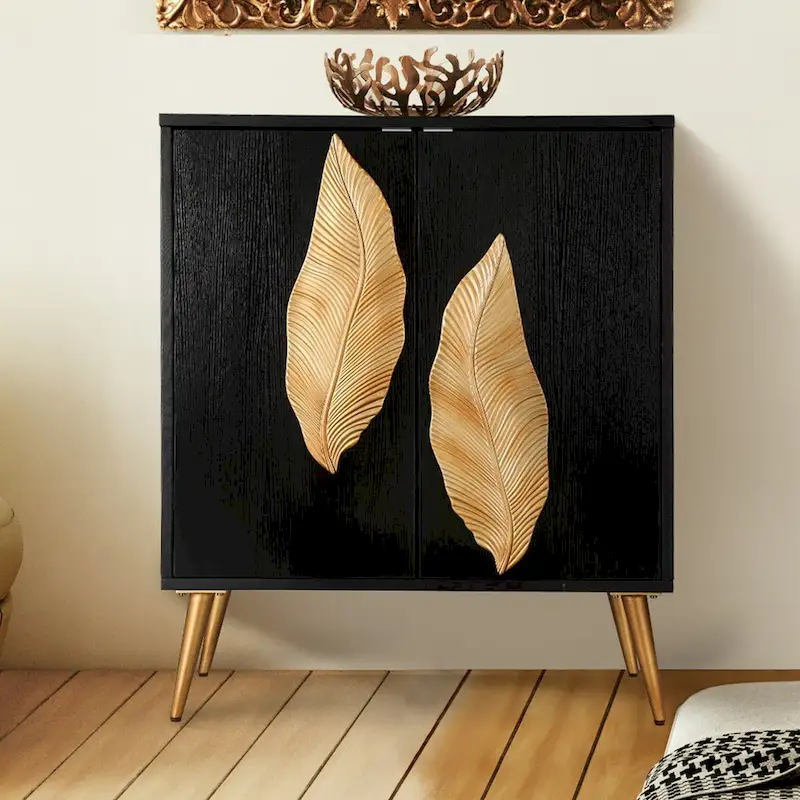 Vintage 2-Door Accent Cabinet Sideboard Buffet Antique Gold Storage Shelf for Living/ Dining Room - W15.5x L31.5x H37