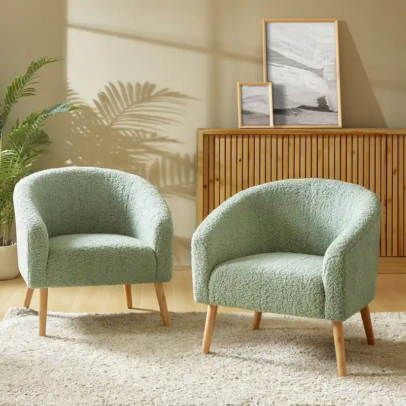 Sheila Modern 30 W Boucle Armchair with Solid Wood Legs Set of 2 by HULALA HOME
