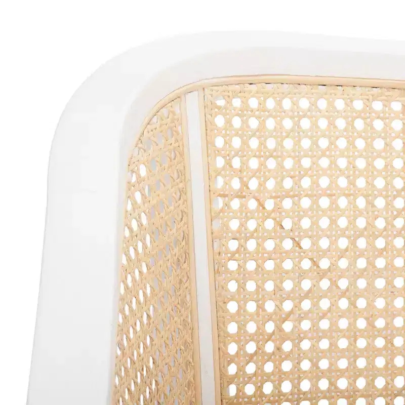 Cane Dining Arm Chair – Elm Wood Frame, Curved Back, White, 275 lb Capacity