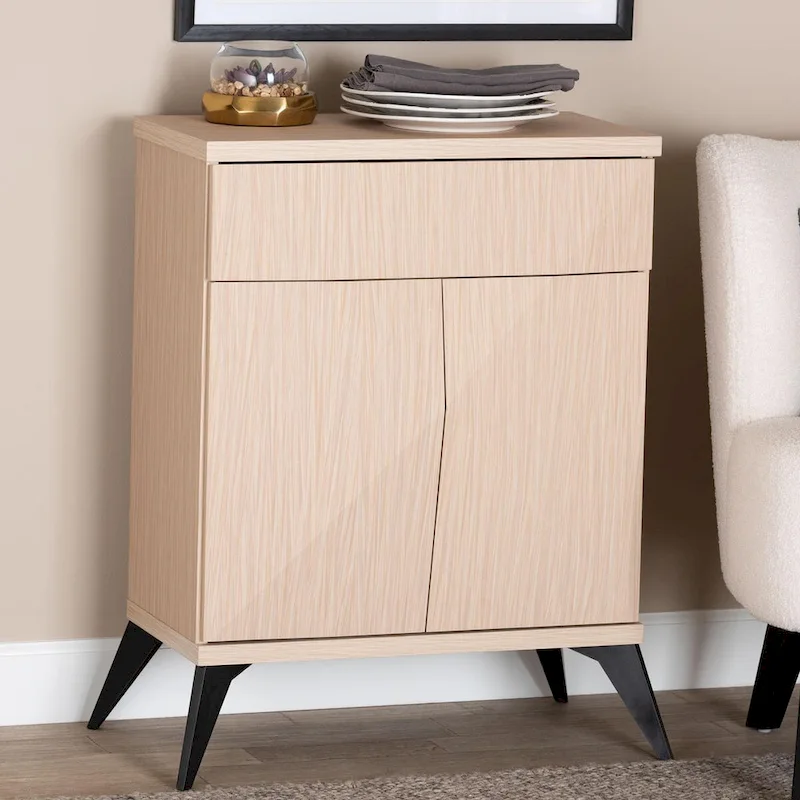 Draper Mid-Century Modern Two-Tone Light Brown and Black Wood 2-Door Sideboard Buffet