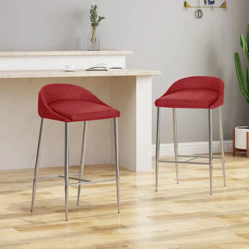 Modern Upholstered Counter Stools with Chrome Legs (Set of 2)