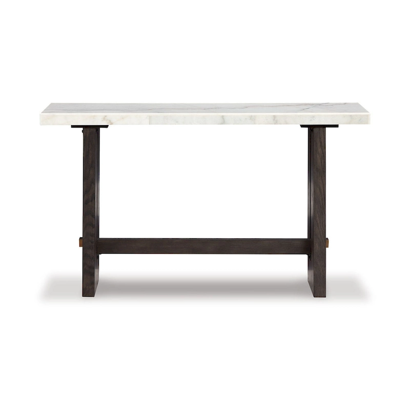 Haus Sofa Console Table, Marble Top, Panel legs, 52 Inch Brown Wood