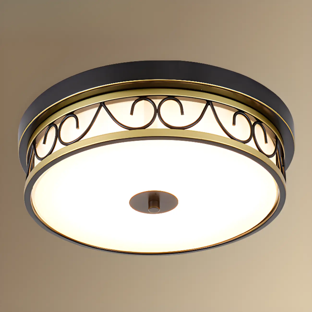 Classic Black Metal Drum Glass Flush Mount Ceiling Light