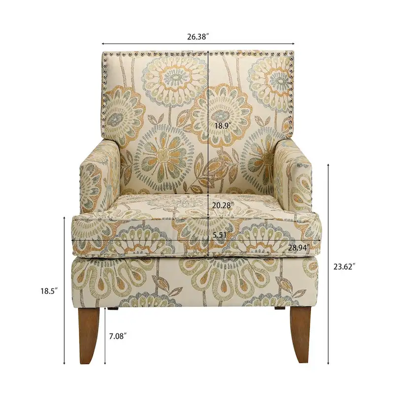Fabric Upholstered Accent Chairs with Wood Legs