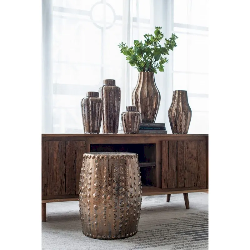 Weathered Style Ceramic Garden Stool - 18  - Bronze