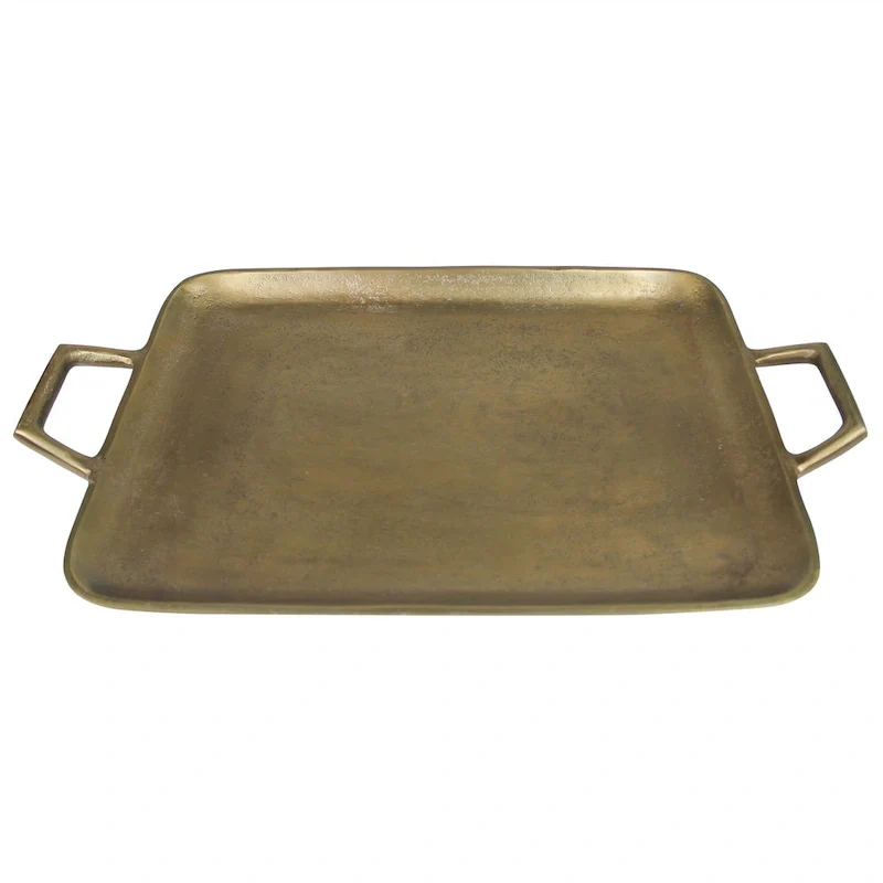 HomeRoots 16  Gold Rustic Metal Tray With Handles