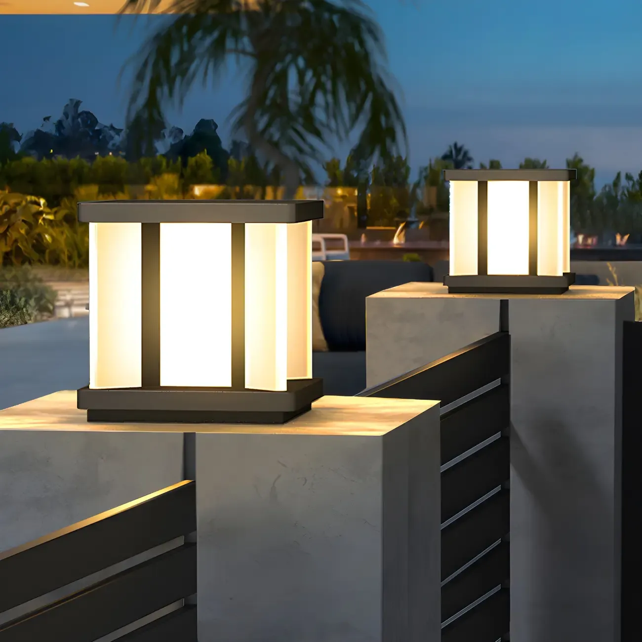 Modern Black Solar Square Outdoor Post Lights
