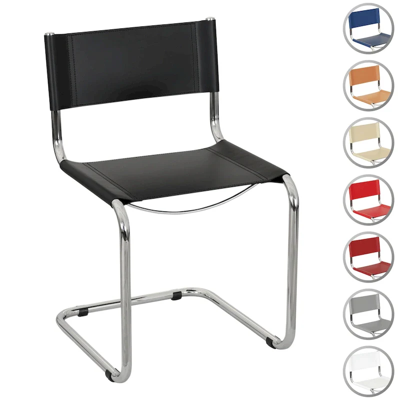 Dark Red / Camel / White / Blue / Grey / Black / Red / Crème Bauhaus Cantilever Side Chair with Chrome Frame – Single Seat