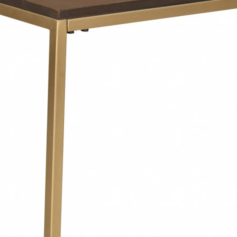 25 Dark Brown Solid Wood And Steel Frame End Table