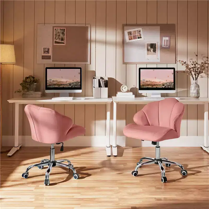 Yaheetech Set of 2 Swivel Upholstered Desk Chair with Tufted Shell-Shaped Back and Adjustable Seat Height