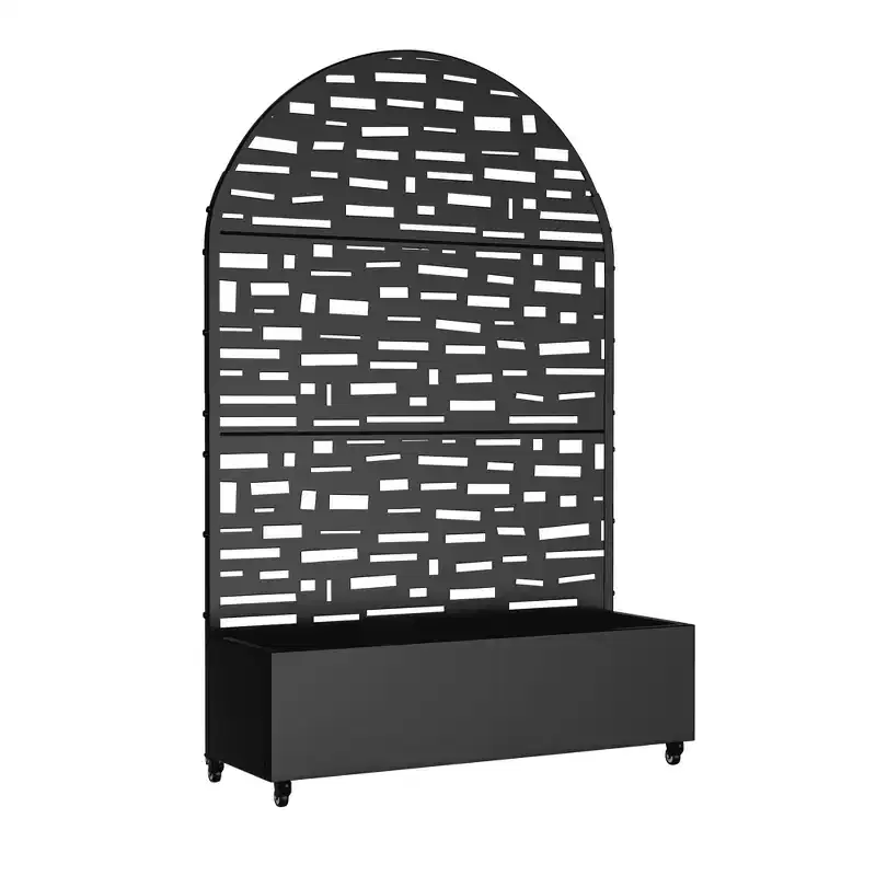 MAYEERTY Planter Box with Trellis Iron Black Arch Gerald Wide Edge Street Style 72x47x16in 3-Piece Set