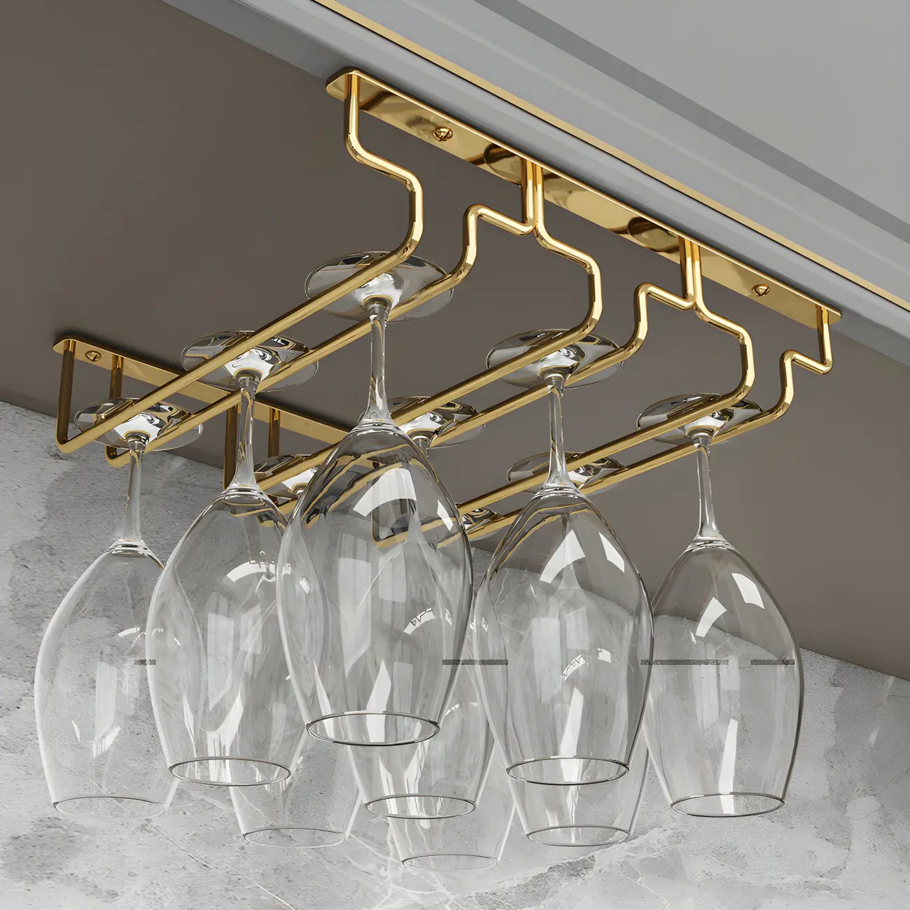 Gold Rectangular Hanging Metal Wine Glass Rack