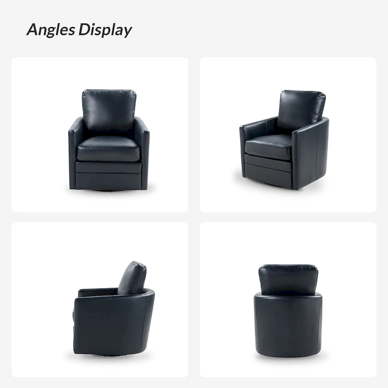 Terrance Transitional Swivel Faux Leather Barrel Chair with Metal Base Set of 2