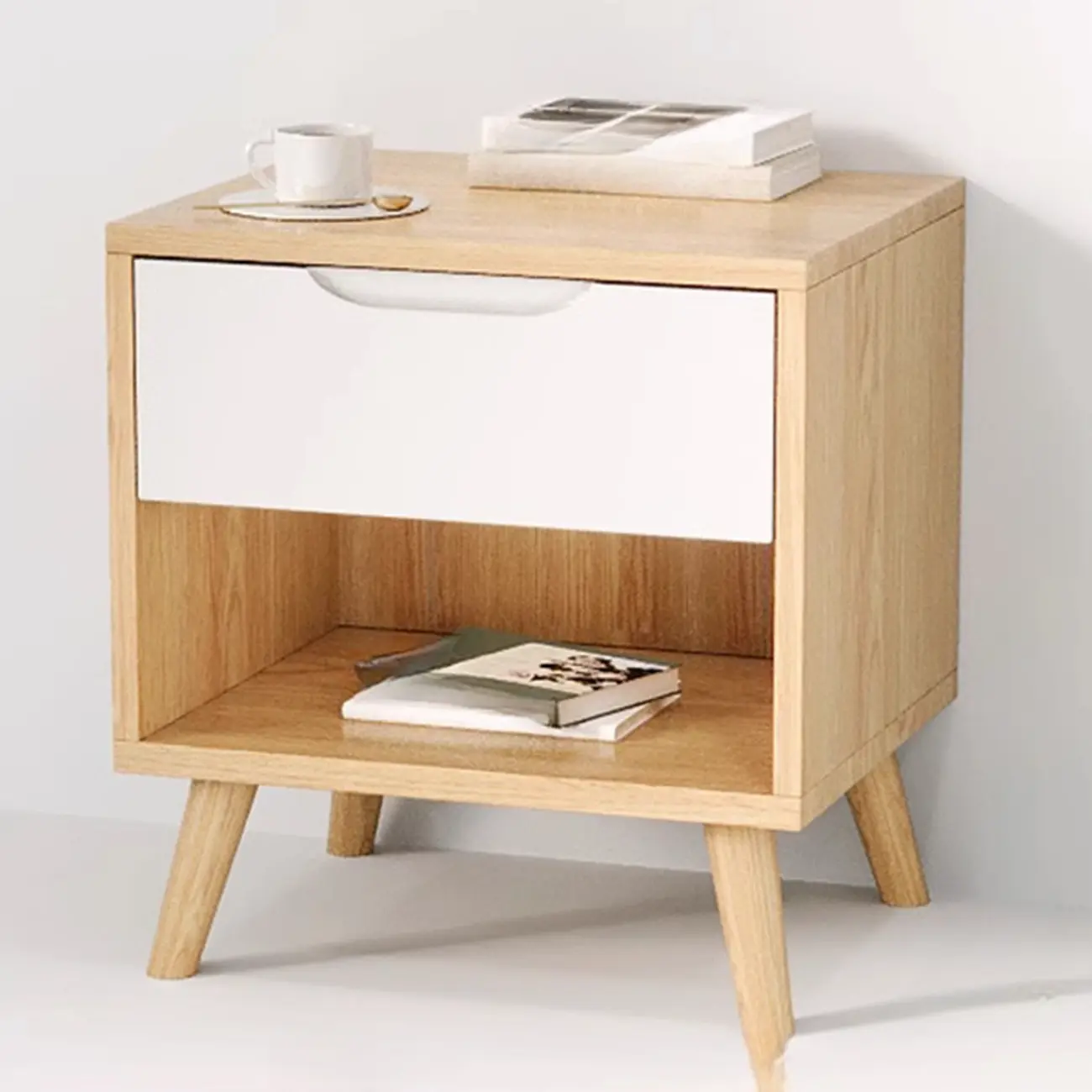 Traditional Wooden Nut-Brown Bedside Double Drawer Nightstand