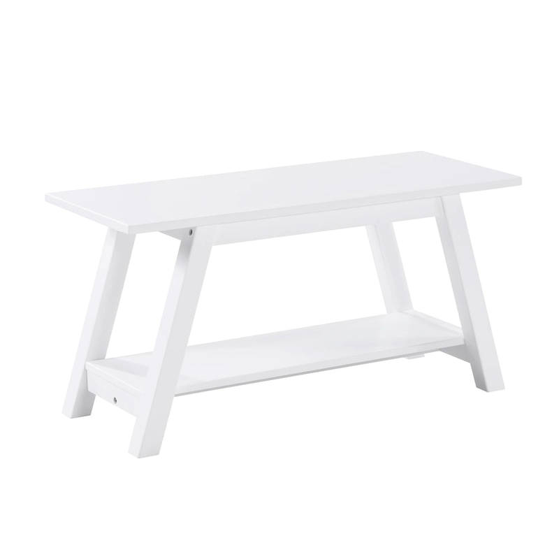 Roundhill Furniture Elyz Solid Wood Bench with Shelf, White
