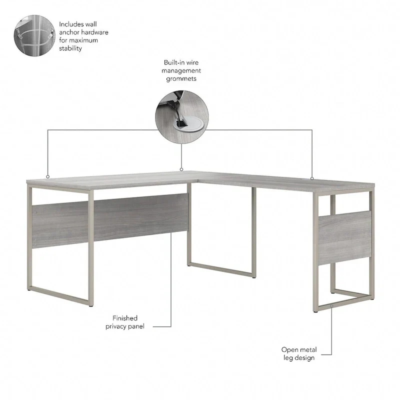 60W x 30D L-Shaped Table Desk with Metal Legs